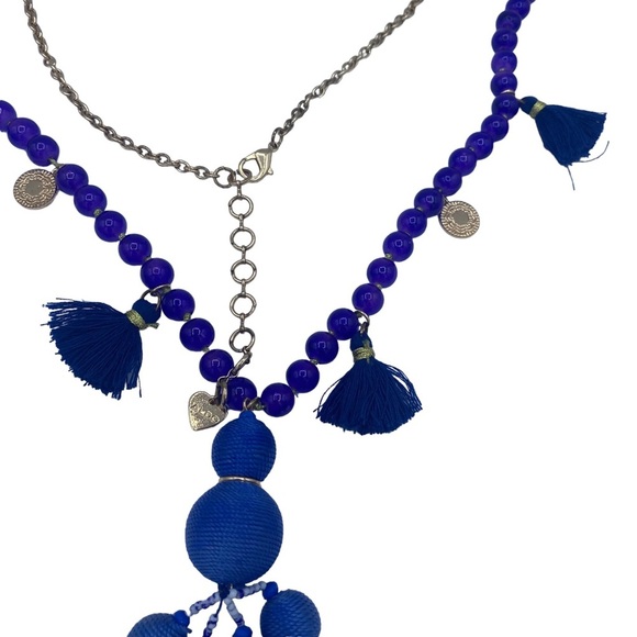 Aldo cobalt blue long necklace statement fringe beaded - Picture 4 of 8